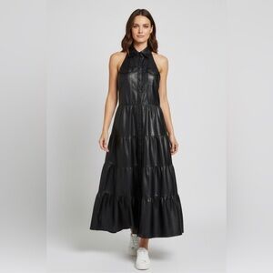 ALICE + OLIVIA Miranda Tiered Halterneck Midi Dress - Black
